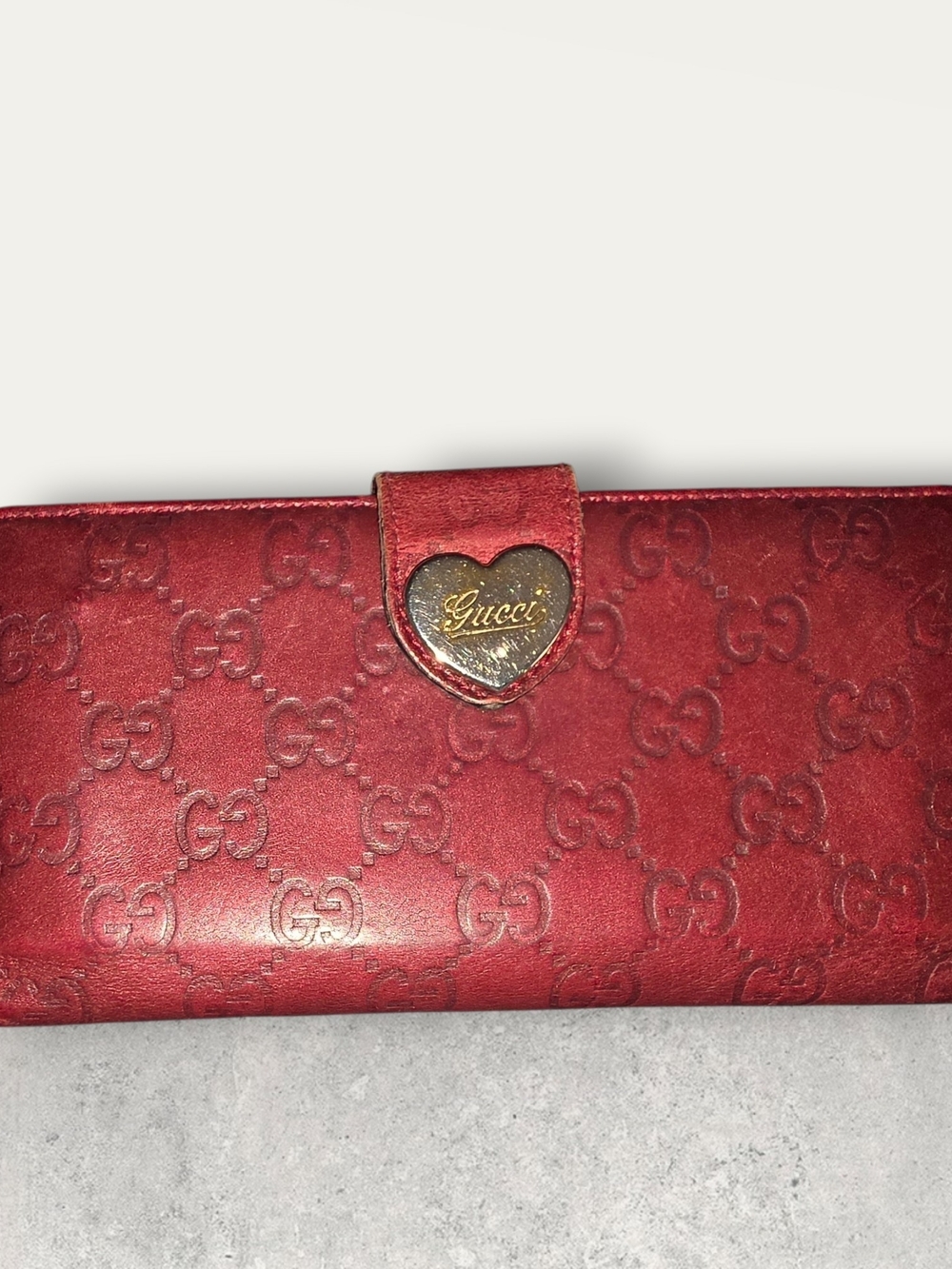 Authentic Gucci Red Guccissima Leather Lovely Heart Continental Wallet